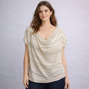 BOSS Draped Cowl Neck Stripe Top Neutral Luxe Loose Fit Large